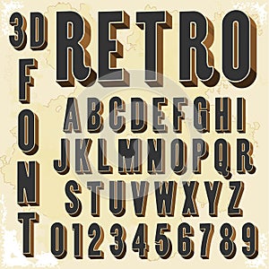 3d Retro type font, vintage typography