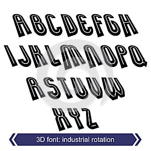 3d retro typeset with lines in rotation, vector uppercase calligraphic letters.