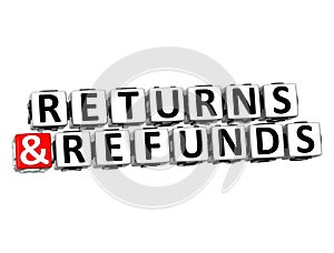 3D Returns And Refunds Button Click Here Block Text