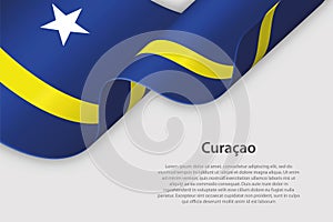 3d ribbon with national flag Curacao isolated on white background