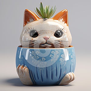 3d Rigged Feline Pot In White - Miki Asai Style - Texture Exploration