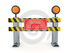 3D Road block with road closed sign