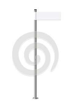 3d road pointer with sign on metal pole vector illustration. Realistic isolated street signboard with empty white right