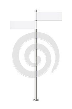 3d road pointer with signs on metal pole, signboard with two empty left and right plates