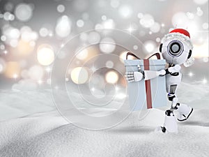 3D robot carrying Christmas gift