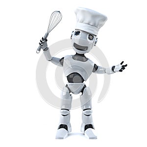 3d Robot chef with whisk and chefs hat