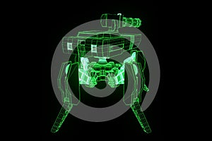 3D Robot Tank Hologram Wireframe in Motion. Nice 3D Rendering