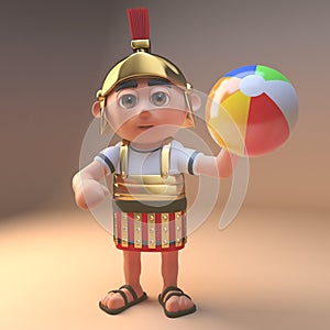 3d Roman centurion soldier in armour holding a beachball