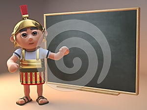 3d Roman centurion soldier in armour using a blackboard