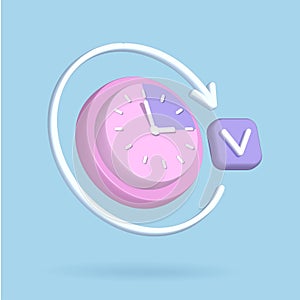 3d round clock icon for time deadline concept. 3d render time watch minimal for manage concept of time, service and