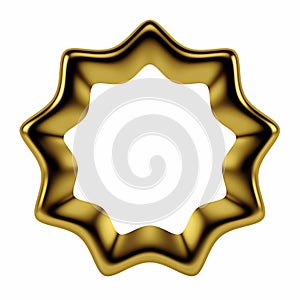 3d round golden ribbon frame. Isolated on white