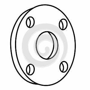 3d round steel flange icon. Realistic pipeline detail, on white background.