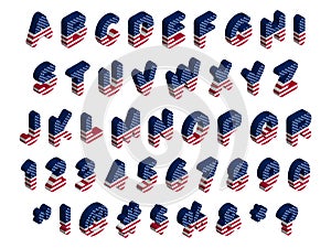 3d rounded isometric usa flag font