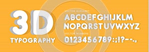 3D rounded vector letters and numbers set. Big headline style latin alphabet. White voluminous vector font. ABC with