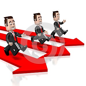 3D running businessmen, arrows