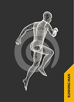 3d running man. Design for sport, business, science and technology. Vector illustration.