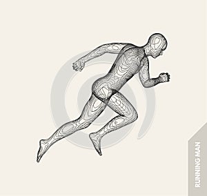 3d running man. Design for sport, business, science and technology. Vector illustration.