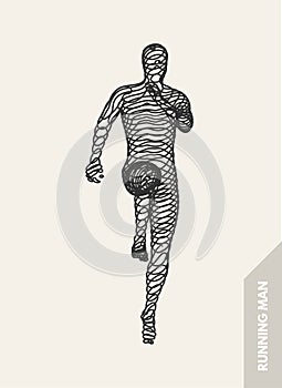 3d running man. Design for sport, business, science and technology. Vector illustration.