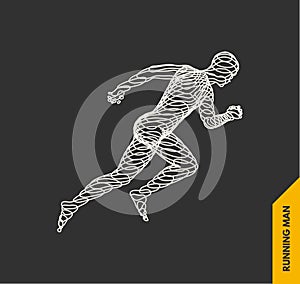 3d running man. Design for sport, business, science and technology. Vector illustration.