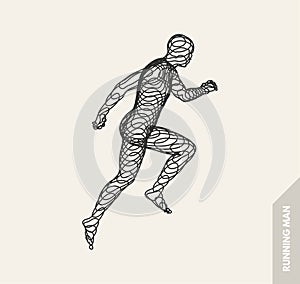 3d running man. Design for sport, business, science and technology. Vector illustration.