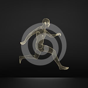 3d Running Man. Human Body Wire Model. Sport Symbol. Low-poly Man in Motion.