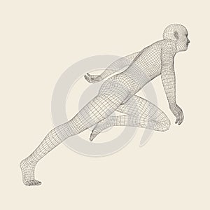 3d Running Man. Human Body Wire Model. Sport Symbol. Low-poly Man in Motion. Vector Illustration.