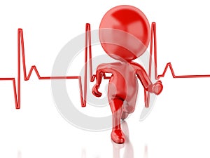 3d running people with heartbeat. Medical concept