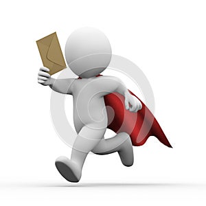 3d running super hero superman with email envelop