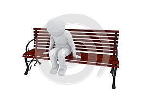 3d sad human sits on a bench