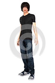 3D Sad Young Man in Jeans Isolated