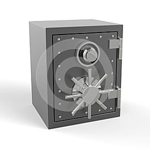 3D safe box isolated on background.