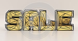 3d sale gold text, surrounded by black plexus grid, on white background.