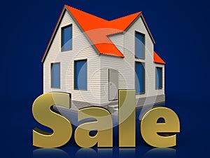 3d sale sign over dark blue