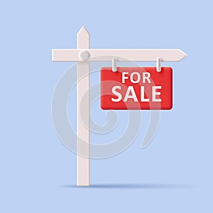 3d for sale sign, white stand with red board