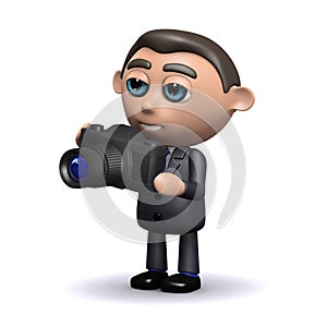 3d Salesman takes a photo with his camera