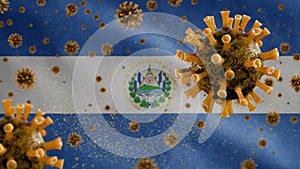 3D, Salvadorean flag waving with Coronavirus outbreak. Salvador Covid 19