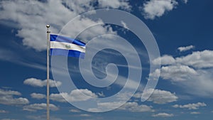3D, Salvadorean flag waving on wind. Close up Salvador banner blowing soft silk
