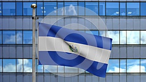 3D, Salvadorean flag waving on wind. Salvador banner blowing soft silk.