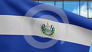 3D, Salvadorean flag waving on wind. Salvador banner blowing soft silk.