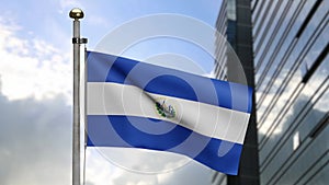 3D, Salvadorean flag waving on wind. Salvador banner blowing soft silk.