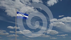 3D, Salvadorean flag waving on wind. Salvador banner blowing soft silk.