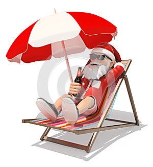3D Santa Claus sunbathing on the beach