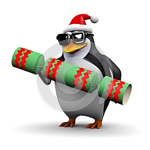 3d Santa penguin with Christmas cracker