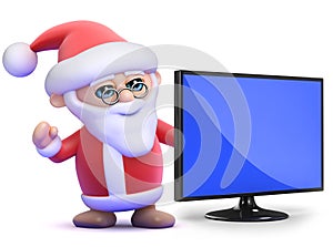 3d Santa with widescreen lcd television monitor