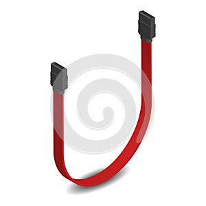 3D SATA connector with red cable, vector illustration.