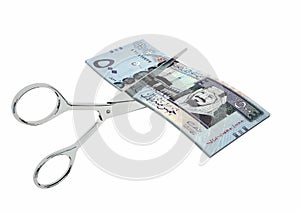 3D Saudi Currency with pairs of Scissors