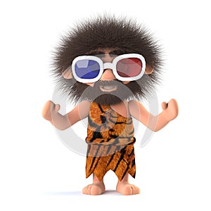 3d Savage caveman wearing 3d glasses