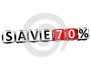 3D Save 70% Button Click Here Block Text