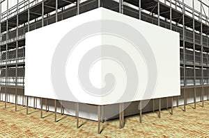 3d scaffolding and blank advertising billboard