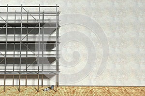 3d scaffolding and renovated wall